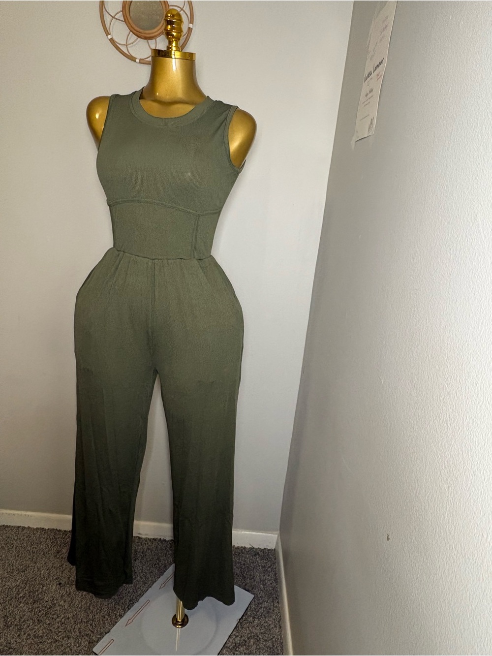 Sleeveless Olive Green Wide-Leg Jumpsuit